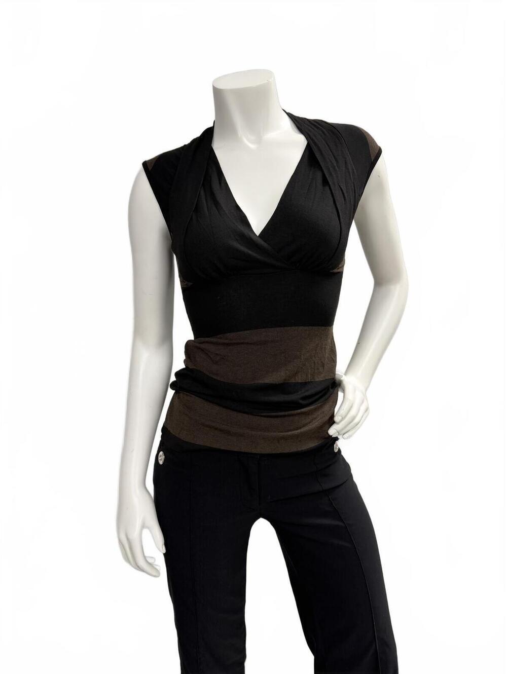 Bailey 44 Black Brown Wrap V Neck Sleeveless Top Womens S Stretch Ruched